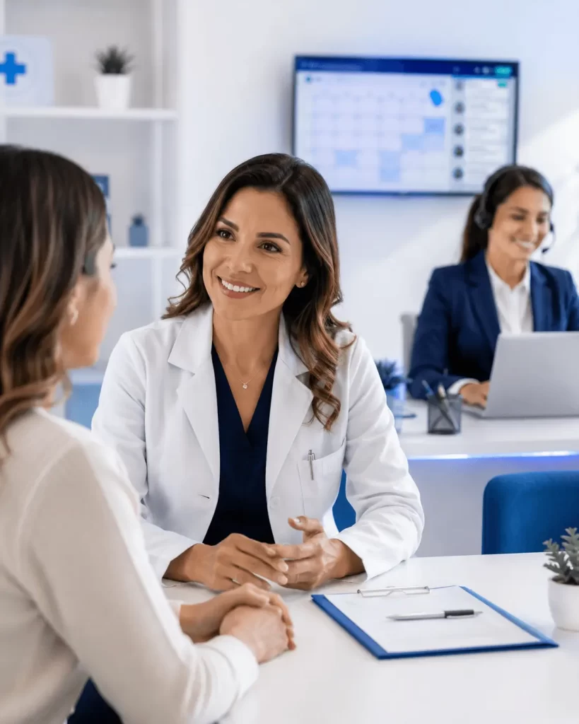 Consulta médica acolhedora em clínica moderna